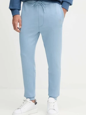BOSS Orange spodnie dresowe bawełniane kolor niebieski melanżowe