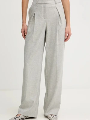 BOSS Orange spodnie z dodatkiem wełny damskie kolor szary proste high waist 50547679