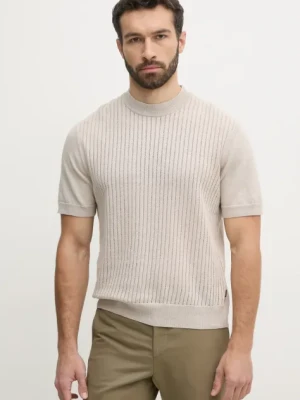 BOSS Orange sweter lniany męski kolor beżowy lekki 50539573