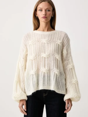 BOSS Orange sweter rozpinany damski z wełną C_Famae beżowy