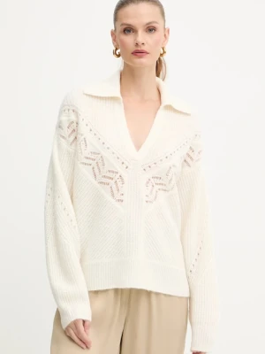 BOSS Orange sweter z dodatkiem wełny damski kolor beżowy 50548948
