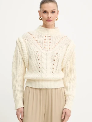 BOSS Orange sweter z dodatkiem wełny damski kolor beżowy 50548951