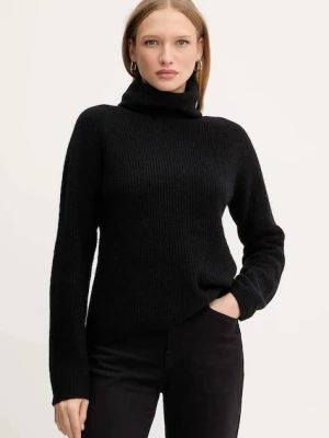 BOSS Orange sweter z dodatkiem wełny damski kolor czarny lekki z golfem 50548937