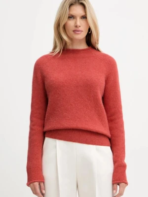 BOSS Orange sweter z dodatkiem wełny damski kolor czerwony lekki z półgolfem 50548930