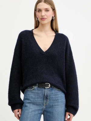 BOSS Orange sweter z dodatkiem wełny damski kolor granatowy 50549185