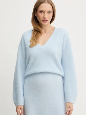 BOSS Orange sweter z dodatkiem wełny damski kolor niebieski 50549185