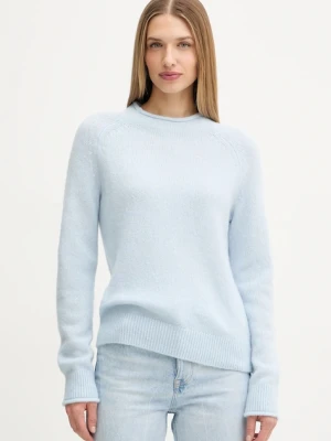 BOSS Orange sweter z dodatkiem wełny damski kolor niebieski lekki z półgolfem 50548930