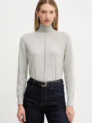 BOSS Orange sweter z dodatkiem wełny damski kolor szary lekki z półgolfem 50551356