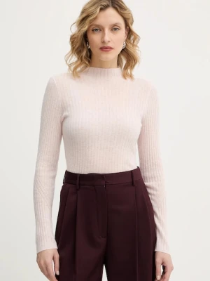 BOSS Orange sweter z dodatkiem wełny kolor różowy lekki z półgolfem 50549391