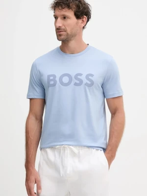 BOSS Orange t-shirt bawełniany BOSS ORANGE męski kolor turkusowy z nadrukiem 50481923