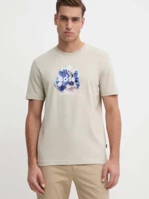 BOSS Orange t-shirt bawełniany męski kolor beżowy z nadrukiem 50528189
