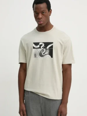 BOSS Orange t-shirt bawełniany męski kolor beżowy z nadrukiem 50534919