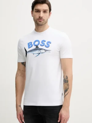 BOSS Orange t-shirt bawełniany męski kolor beżowy z nadrukiem 50539196