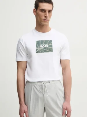 BOSS Orange t-shirt bawełniany męski kolor biały z nadrukiem 50535112