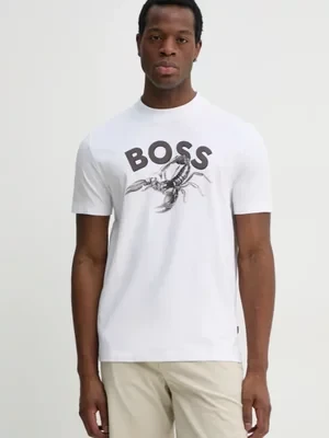 BOSS Orange t-shirt bawełniany męski kolor biały z nadrukiem 50539196