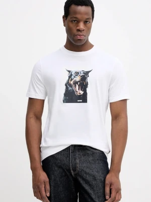 BOSS Orange t-shirt bawełniany Te_Dobermann męski kolor biały z nadrukiem 50558965