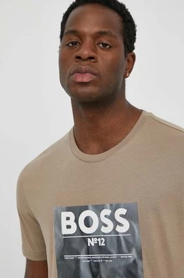 Boss Orange t-shirt bawełniany męski kolor brązowy z aplikacją 50515829