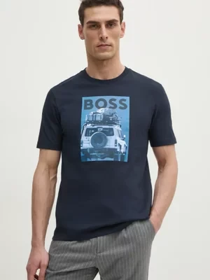 BOSS Orange t-shirt bawełniany męski kolor granatowy z nadrukiem 50535079