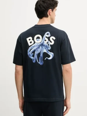 BOSS Orange t-shirt bawełniany męski kolor granatowy z nadrukiem 50540520