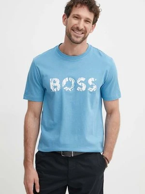 Boss Orange t-shirt bawełniany męski kolor niebieski z nadrukiem 50515997