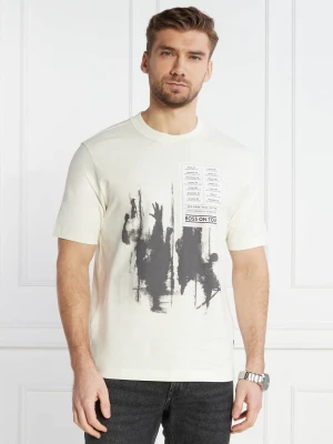 BOSS ORANGE T-shirt Te_Patchwork | Relaxed fit kremowy