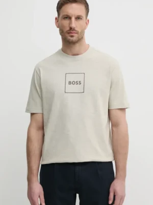 BOSS Orange t-shirt z domieszką lnu męski kolor beżowy z nadrukiem 50536729