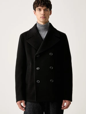 BOSS płaszcz męski z wełną H-Hyde-Peacoat-264 czarny