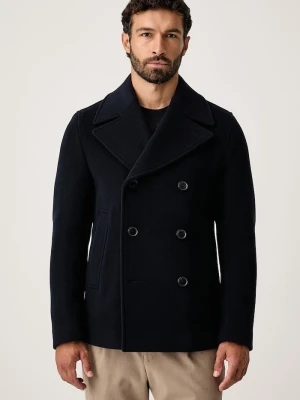 BOSS płaszcz męski z wełną H-Hyde-Peacoat-264 granatowy