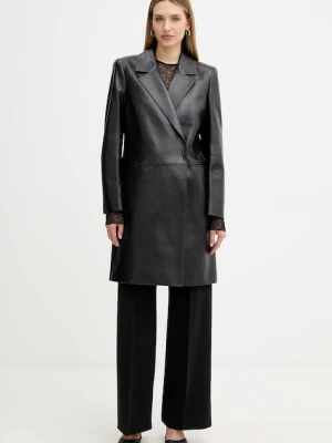 BOSS płaszcz skórzany kolor czarny 50556276