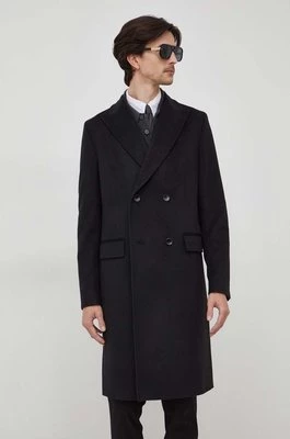 BOSS płaszcz wełniany kolor czarny przejściowy dwurzędowy