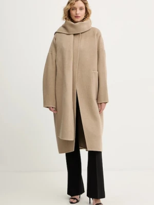 BOSS płaszcz z dodatkiem wełny kolor beżowy 50550809
