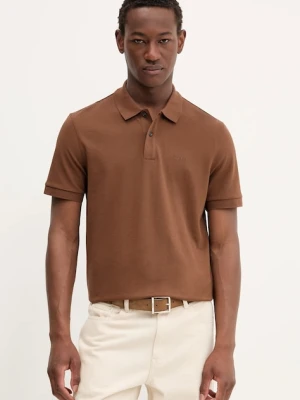 BOSS polo bawełniane kolor brązowy gładki 50468362