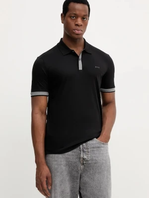 BOSS polo bawełniane męski kolor czarny gładki 50543865