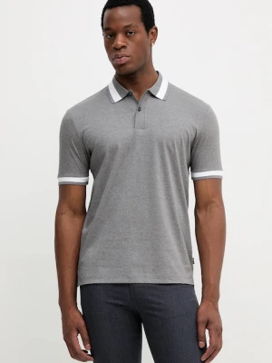 BOSS polo bawełniane męski kolor szary gładki 50543865