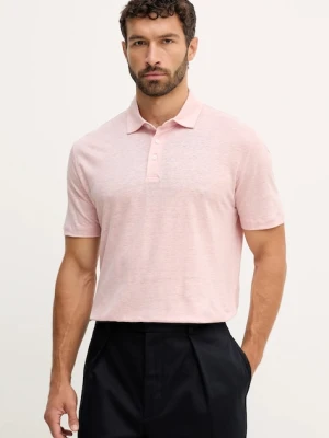 BOSS polo lniane BECKHAM X BOSS męski kolor różowy melanżowy 50552246