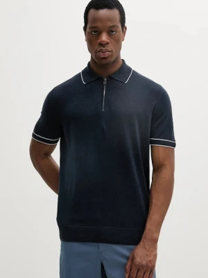 BOSS polo lniane męski kolor granatowy gładki 50537640
