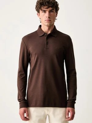 BOSS polo swetrowe męskie bawełniane Pado 30 brązowy