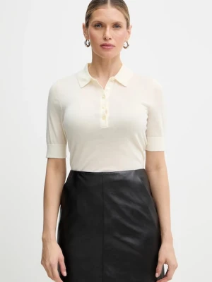 BOSS polo wełniane Fidenka damski kolor beżowy 50545015