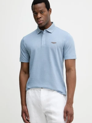 BOSS polo męskie z lnem BOSS X ASTON MARTIN niebieski