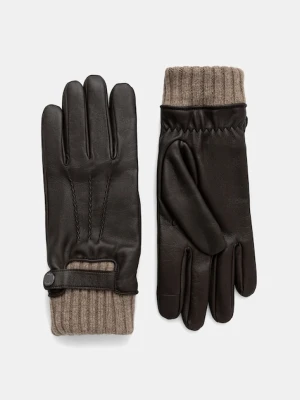 BOSS rękawiczki skórzane męskie kolor brązowy 50548796