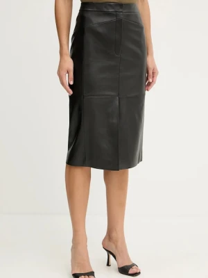 BOSS spódnica skórzana kolor czarny midi prosta 50543188