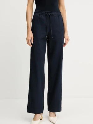 BOSS spodnie bawełniane damskie kolor granatowy proste high waist 50543268