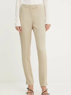 BOSS spodnie damskie kolor beżowy dopasowane high waist 50541990