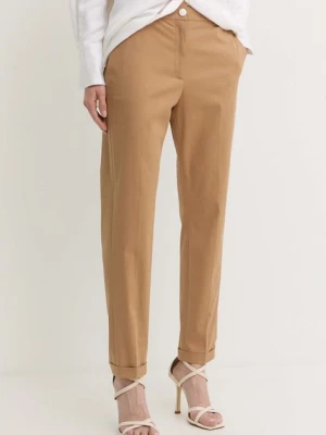 BOSS spodnie damskie kolor beżowy proste high waist 50490057