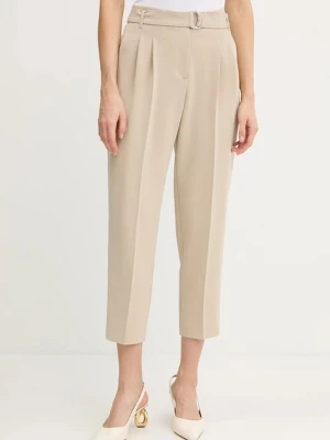BOSS spodnie damskie kolor beżowy proste high waist