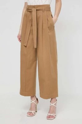 BOSS spodnie damskie kolor beżowy szerokie high waist 50505609