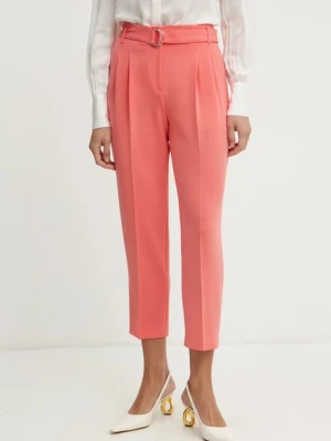 BOSS spodnie damskie kolor różowy proste high waist