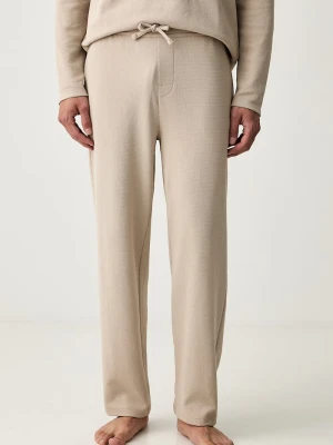 BOSS spodnie dresowe męskie z bawełną Waffle Pants beżowy