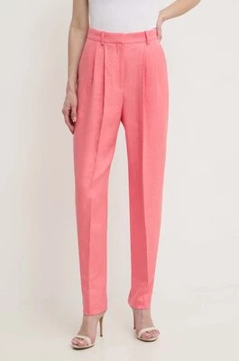 BOSS spodnie lniane kolor fioletowy proste high waist 50512869