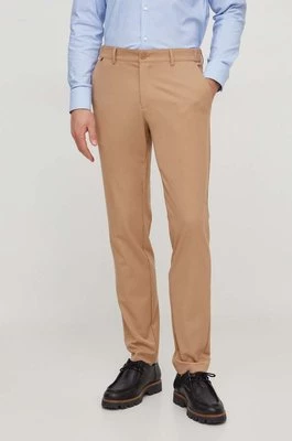 BOSS spodnie męskie kolor beżowy dopasowane